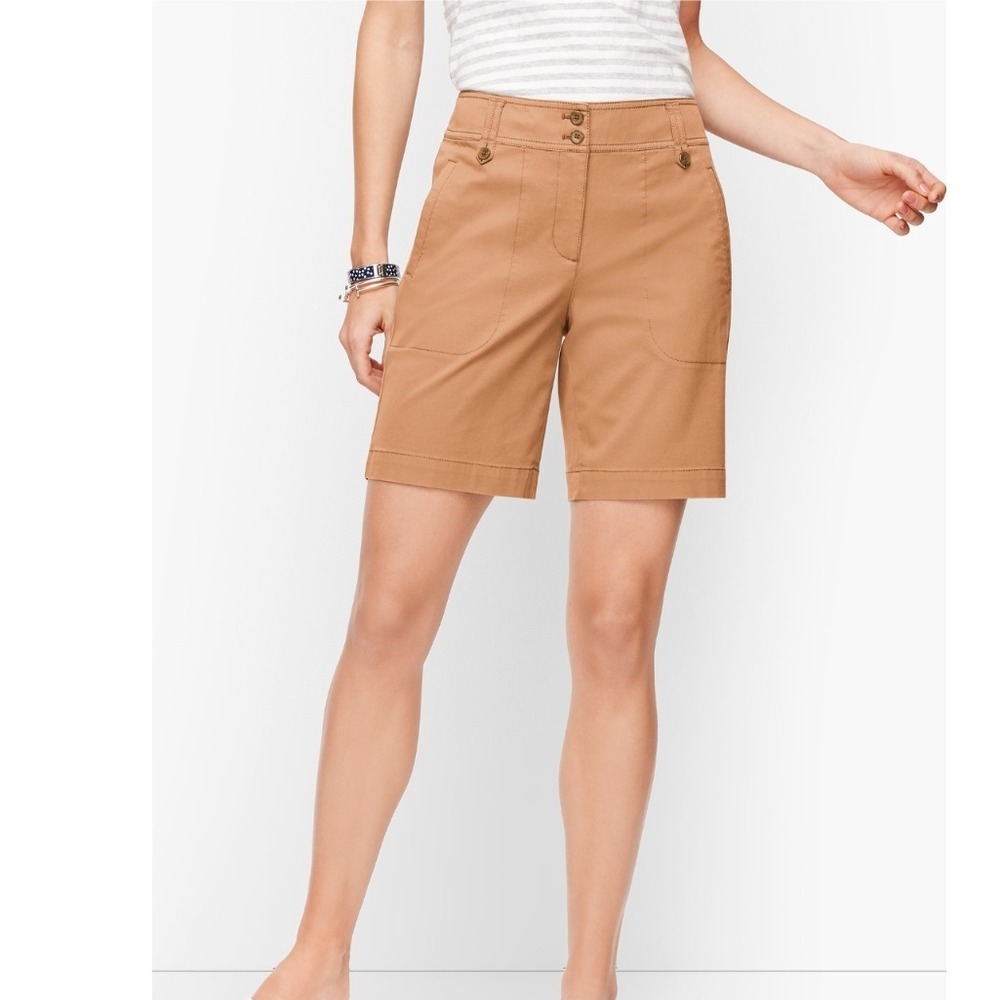 Talbots Khak Browni 7 in Shorts High Waist Button Front Pockets Casual Size 16